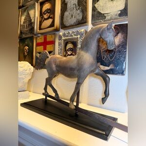 Vintage Metal Horse Statue‎ on Base with Patina & Weathervane Detail